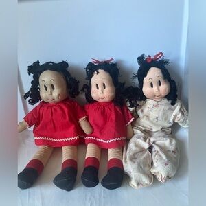 Vintage Little LuLu Comic Book Soft Cloth Doll Lot Three 1940s Red Dress AS IS